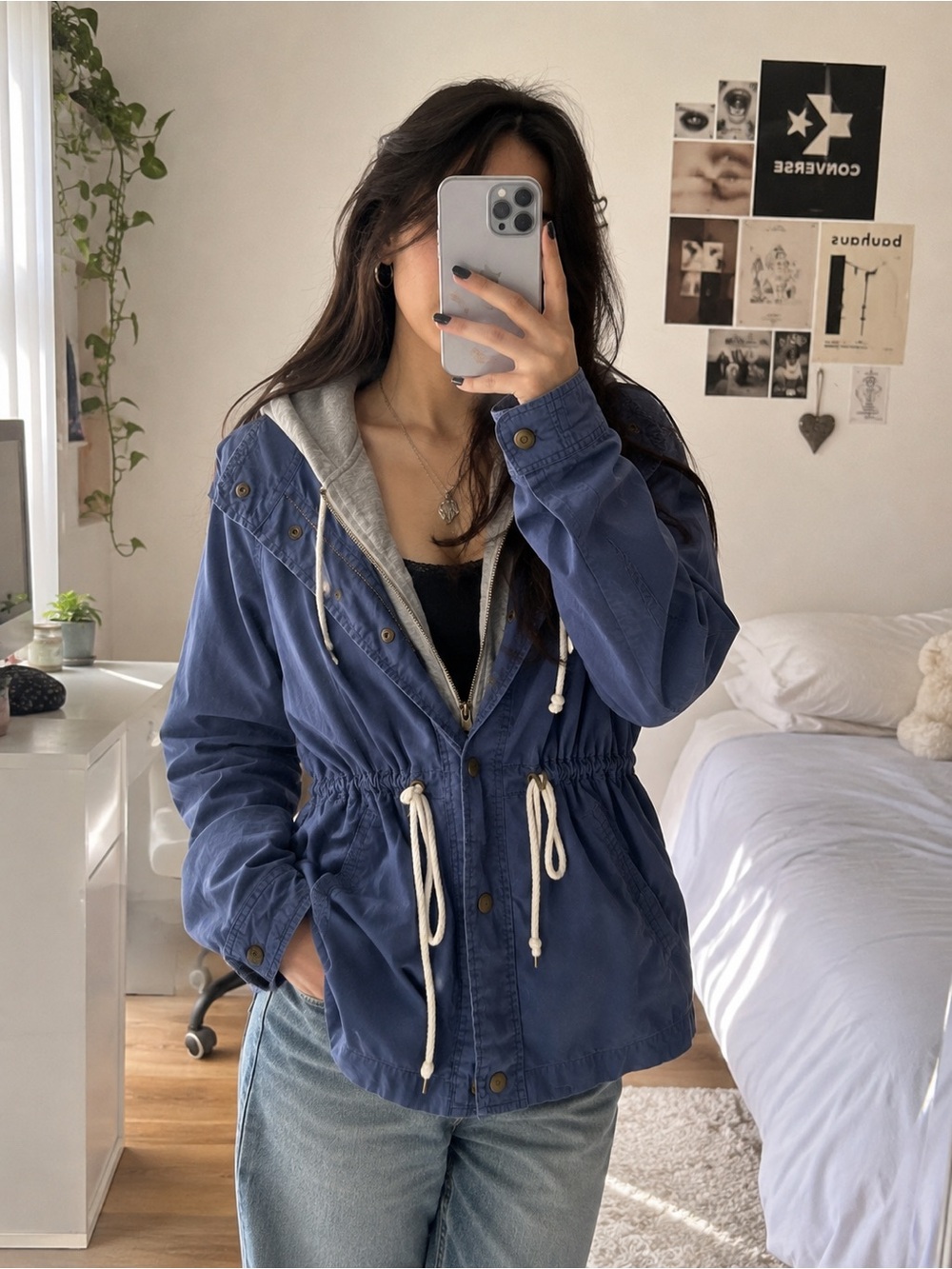 Life Is Progress Blue Hooded Utility Jacket Y2K S